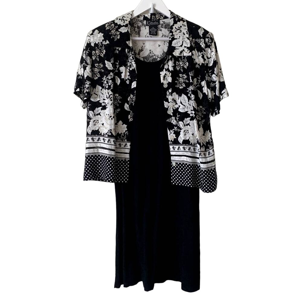 Vintage 1990s K Studio Collection 2-Piece Set Size 10 Dress Jacket Black Floral